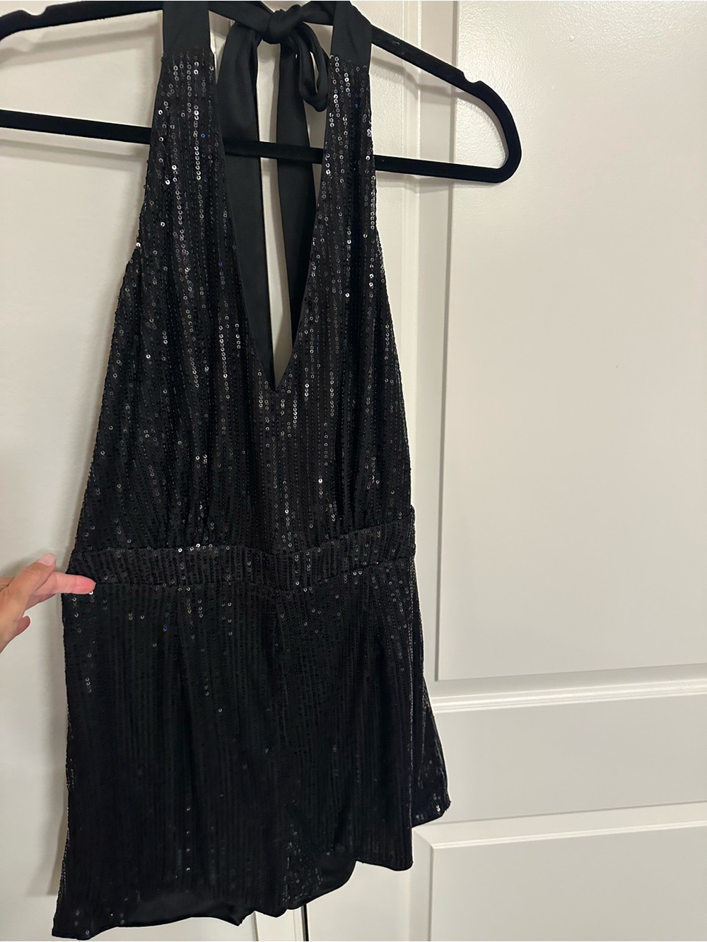 SHEIN Black Sequin Halter Romper Shorts